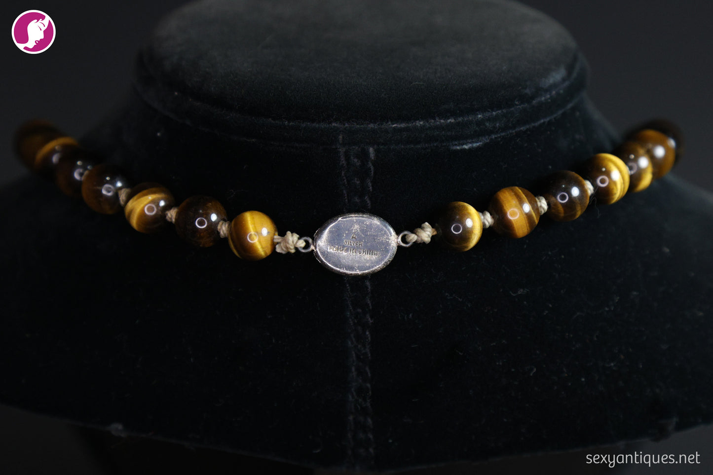 Vintage Hand-Knotted Tiger's Eye Beaded Necklace with Silver Clasp