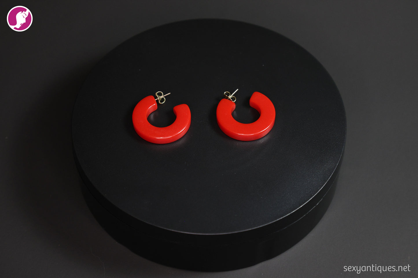 1940s Vintage Red Bakelite Hoop Earrings